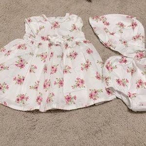Little Me 6 month old white floral dress with bonnet and diaper cover